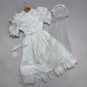 VTG Bryan White Flower Girl Dress Frilly Ruffles Lace Church Communion Size 7